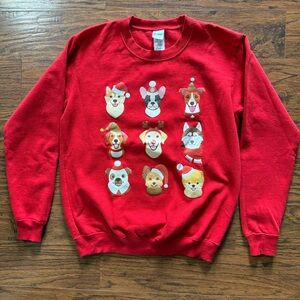 Gildan Dogs in Christmas Hats Red Sweatshirt Size Small